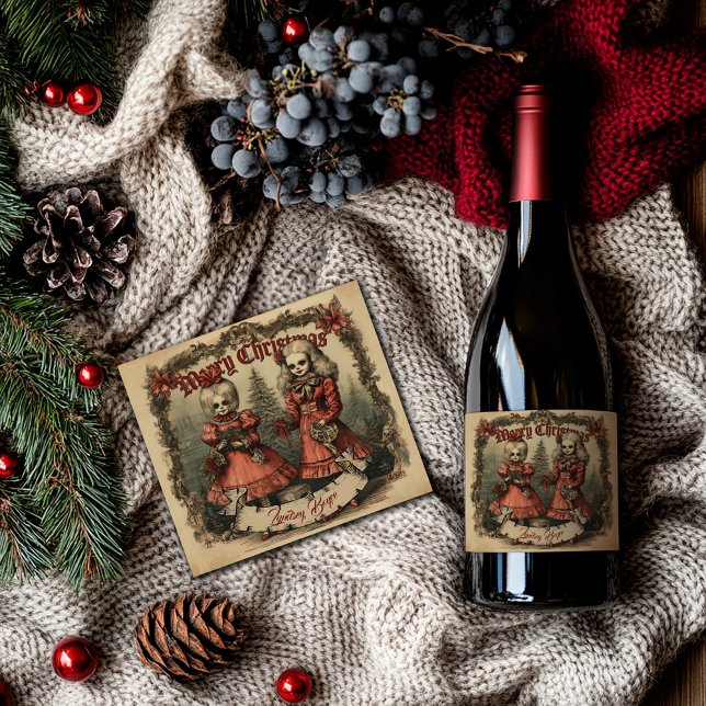 Étiquette de vin de Noël gothique personnalisé (Personalised Gothic Christmas Vintage Wine Label)