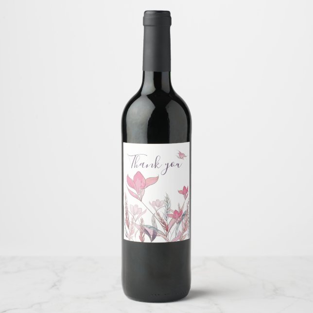 Étiquette de vin de remerciement florale à l'aquar (Devant)