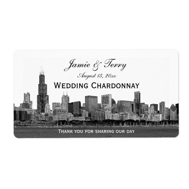 Étiquette de vin H Etched Skyline de Chicago (Devant)