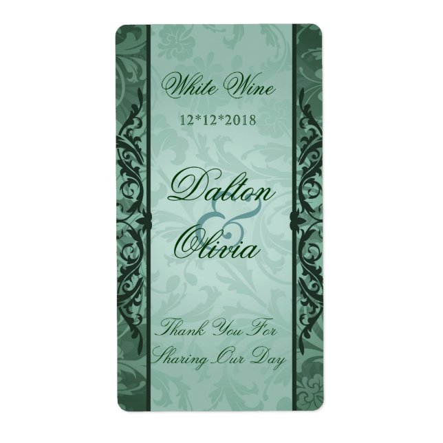 Étiquette de vin Mariage Blissé Brocade Sage (Devant)