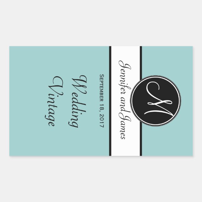 Étiquette de vin Mariage de Monogramme noir blanc (Devant)