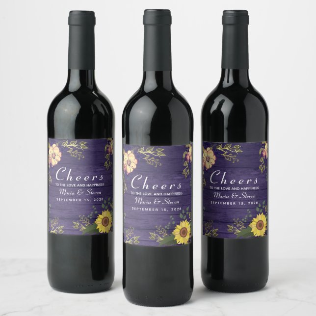 Étiquette de vin Mariage floral rustique (Bouteilles)