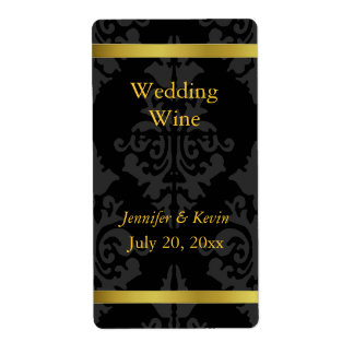 Étiquette de vin Mariage noir et or