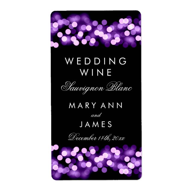 Étiquette de vin mariage violet Hollywood Glam (Devant)