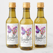 Étiquette de vin miniature Mariée bohème papillon 