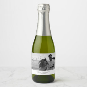 Étiquette de vin mousseux de mariage minimaliste