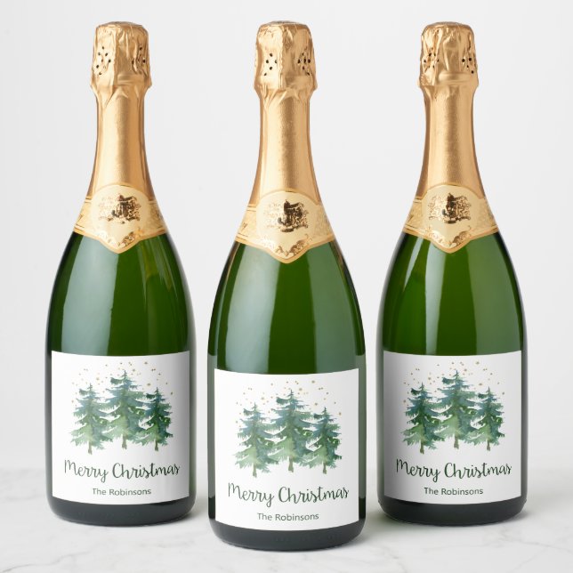 Étiquette de vin mousseux de Noël Forêt d'Hiver (Bouteilles)