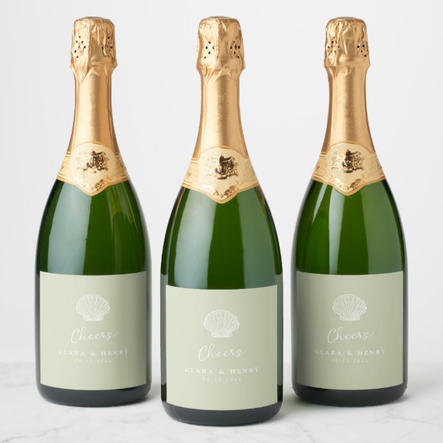 Étiquette de vin mousseux mariage coquille sage ve (Bouteilles)