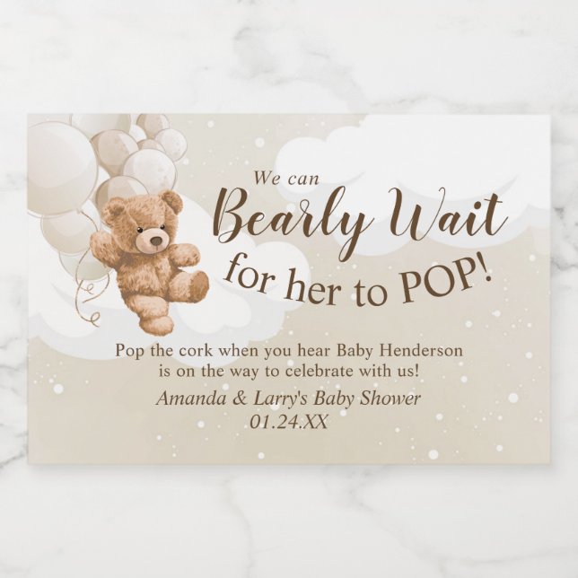 Étiquette de vin mousseux mini Teddy Bear avec bal (Étiquettes simples)