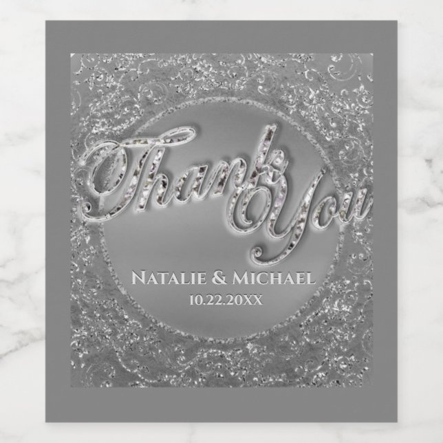 Étiquette de vin personnalisé Monogram Faux Silver (Étiquettes simples)