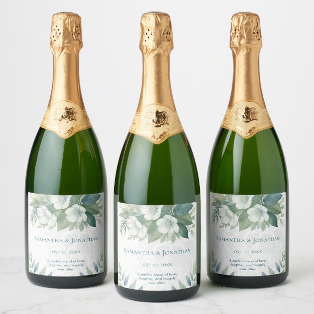 Étiquette de vin pétillant de mariage au eucalyptu (Bouteilles)