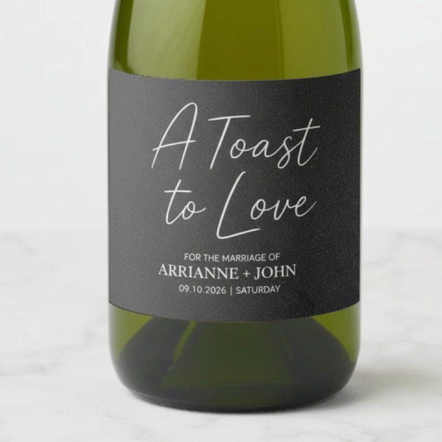 Étiquette de vin pétillant de mariage élégant noir (Créateur téléchargé)