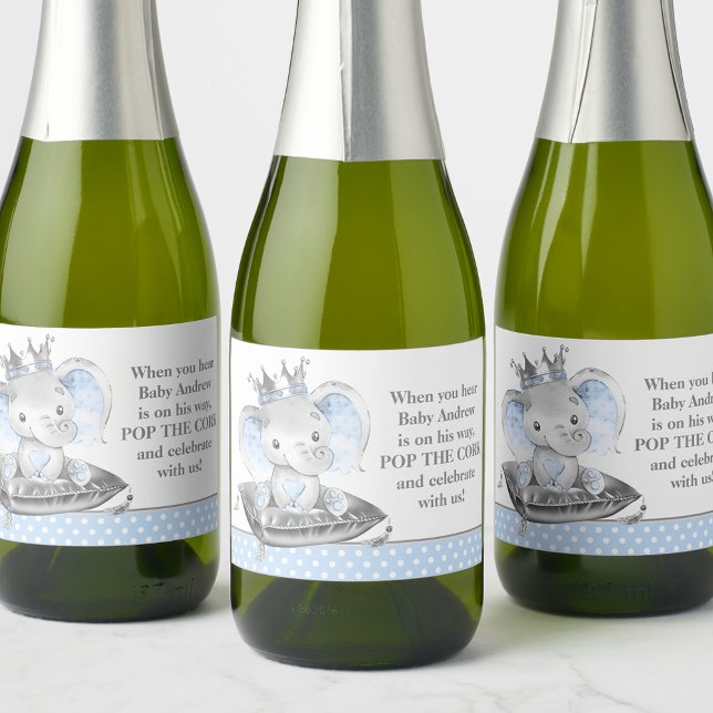 Étiquette de vin pétillant mini Baby Shower Prince (Créateur téléchargé)
