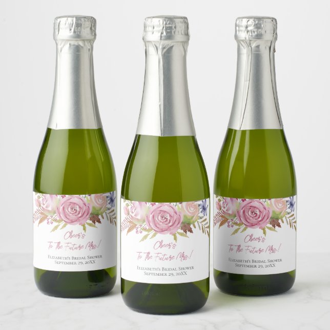 Étiquette de vin pétillant mini Floral rose Botani (Bouteilles)