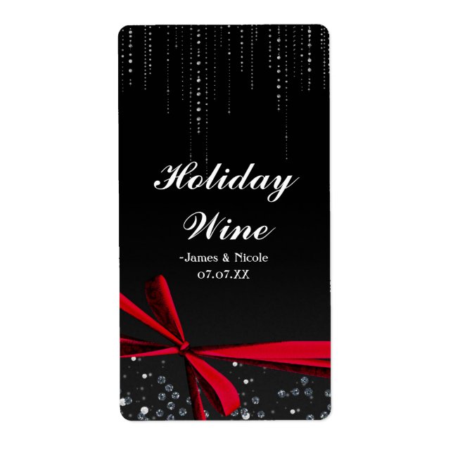 Étiquette de vin pour fête de fin d'année Red Bow  (Devant)