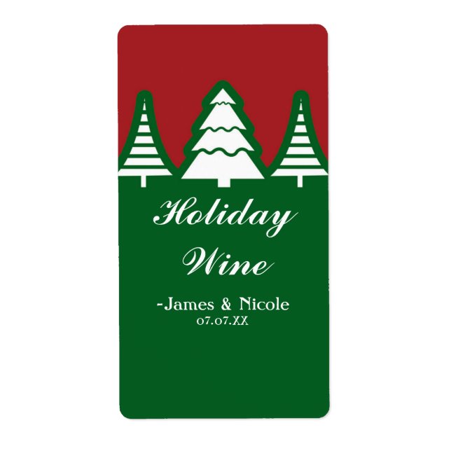Étiquette de vin pour fête de Noël avec sapins bla (Devant)