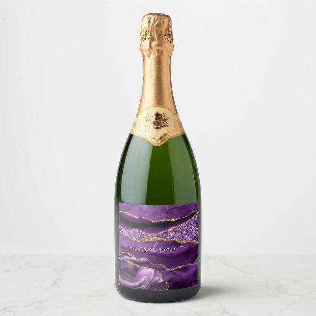 Étiquette de vin pourpre doré avec nom personnalis (Devant)