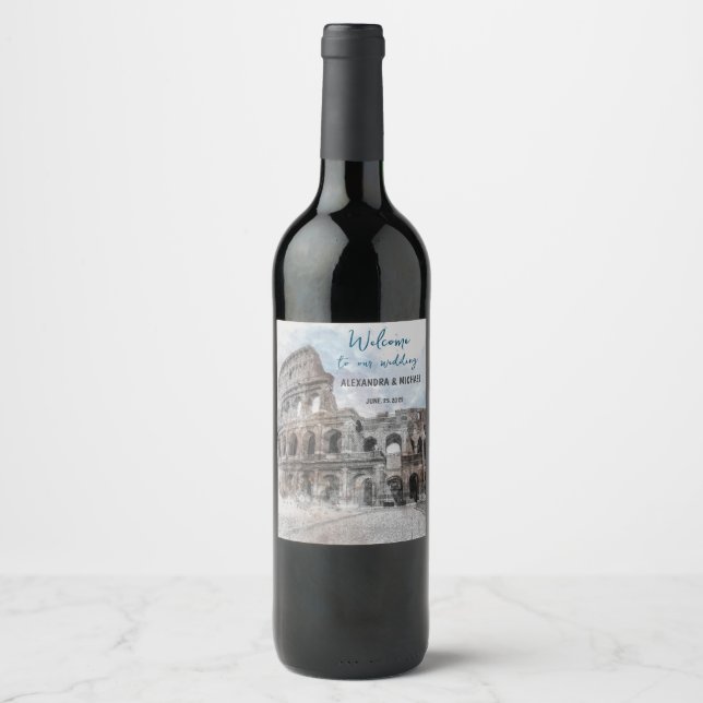 Étiquette de vin Rome Italie aquarelle – Élégant s (Devant)