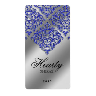 Étiquette de vin Xmas Mariage damassé Sparkle Blue