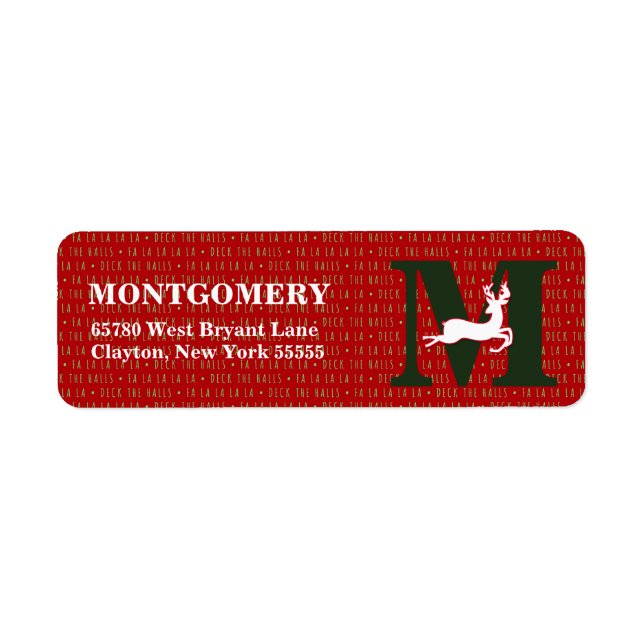 Étiquette Deck Halls Monogrammed White Reindeer Adresse (Devant)