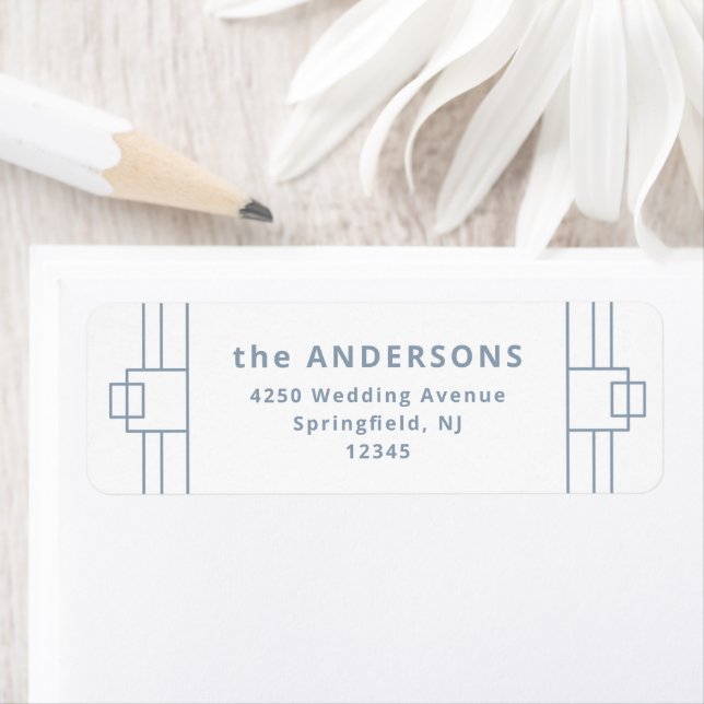 Étiquette Déco moderne | Elégant blanc et bleu poussiéreux (En situation)