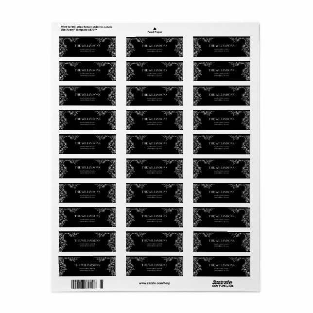 Étiquette Déco moderne | Élégant Mariage noir et blanc (Feuille entière)