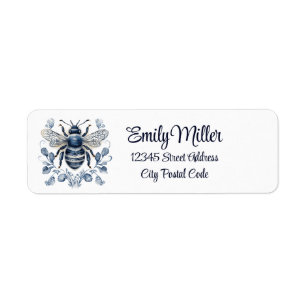 Étiquette Décor d'abeilles de style Delft bleu et blanc avec