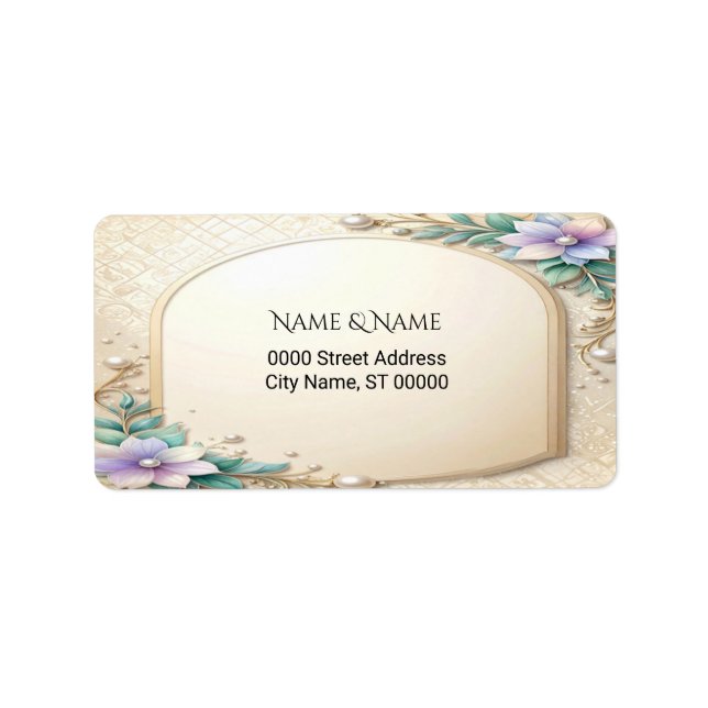 Étiquette Decorative Floral Frame with Pearls Address Label (Devant)