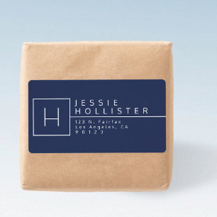 Étiquette Deep Blue Monogramme Adresse de retour