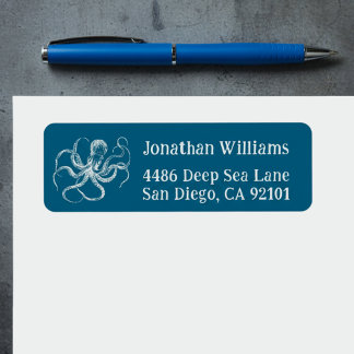 Étiquette Deep Sea Blue Octopus Return Address Labels