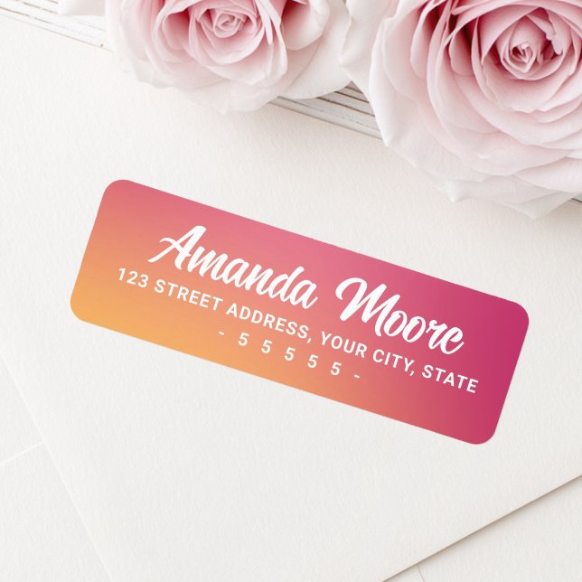 Étiquette Dégradé rose fuchsia orange adresse de retour mode (Fuchsia pink orange gradient modern return address label)
