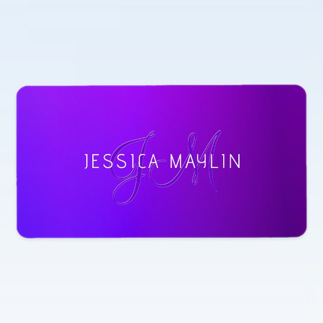 Étiquette Dégradé Violet Moderne Nom & Monogramme (Créateur téléchargé)