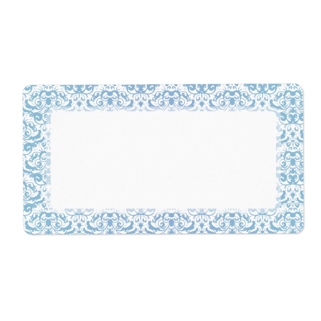 Étiquette Délicat et Feminine Turquoise bleu et blanc Damas (Devant)