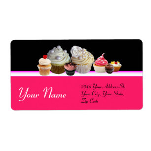 Étiquette DÉLICIEUX CUPCAKES DESERT SHOP, Rose Black Fuchsia