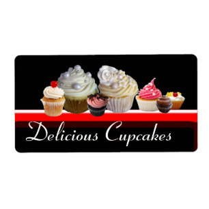 Étiquette DÉLICIEUX CUPCAKES DESERT SHOP, Rose Noir Rouge