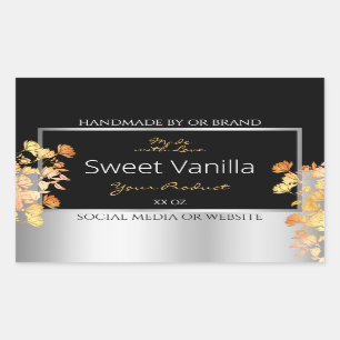 Étiquette d'emballage de produits floraux noirs Or