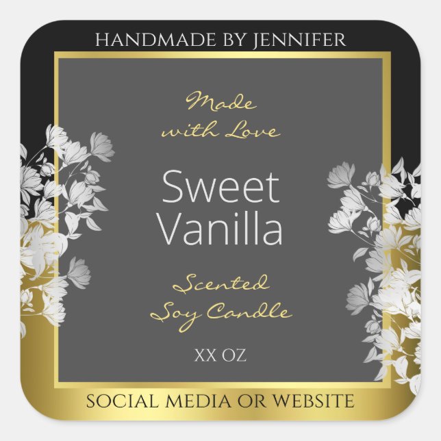 Étiquette d'emballage de produits floraux Or noir  (Devant)