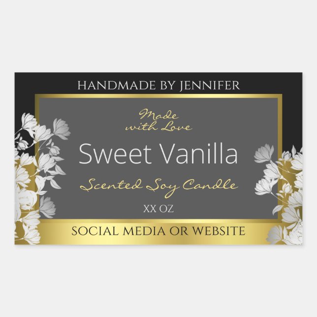 Étiquette d'emballage de produits floraux Or noir  (Devant)