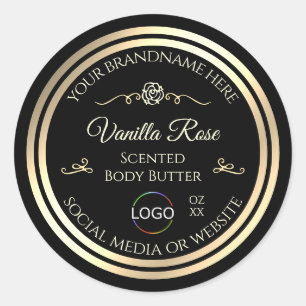 Étiquette d'emballage de produits noirs avec logo