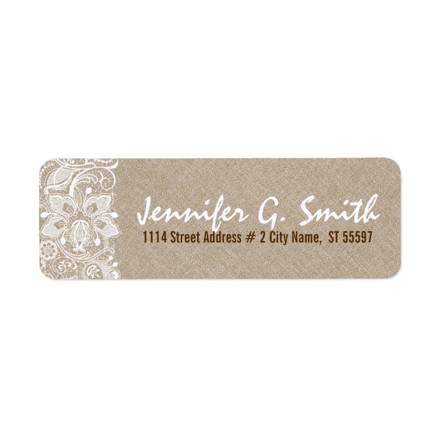 Étiquette Dentelle blanche et toile beige Burlap Texture 2 (Devant)