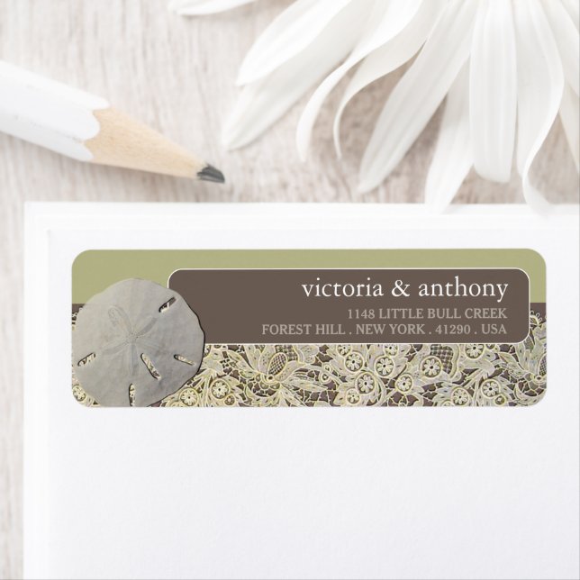 Étiquette Dentelle de sable, Mariage de plage Vintage (En situation)