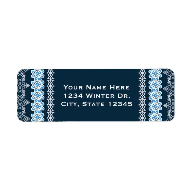 Étiquette Dentelle d'hiver Bleue et Blanc Élégante fête de v (Devant)