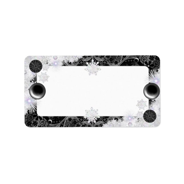 Étiquette Dentelle en céramique Noir & flocon de neige (Devant)