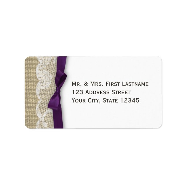 Étiquette Dentelle et ruban violet foncé (Devant)