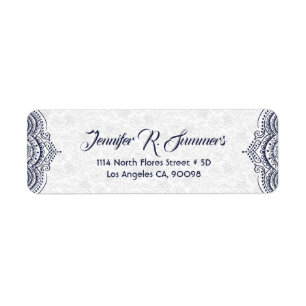 Étiquette Dentelle florale bleu foncé Damas blancs