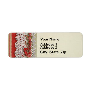 Étiquette Dentelle Rose Antique Rouge Rustique Burlap Victor