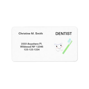 Étiquette Dentiste Dent et Brosse à Dents