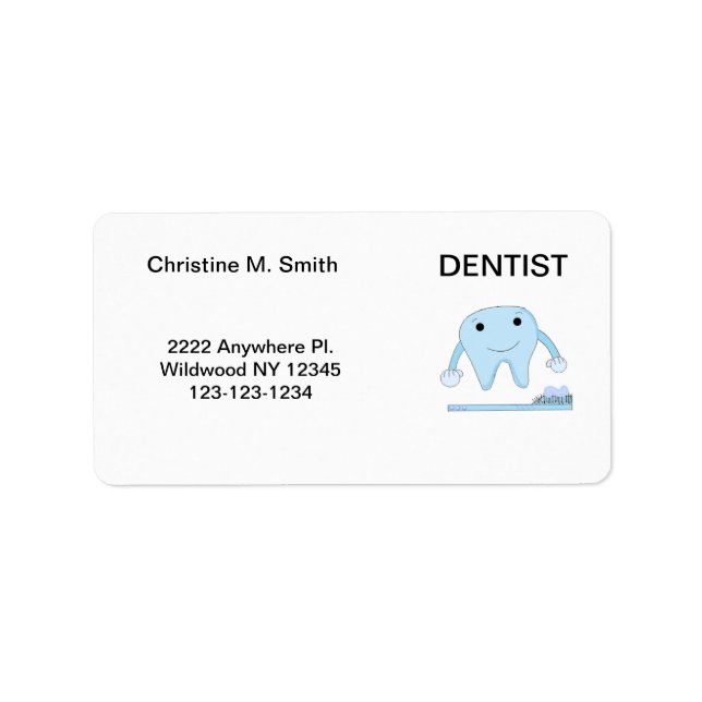 Étiquette Dentiste Dent Souriante et Brosse à Dents (Devant)