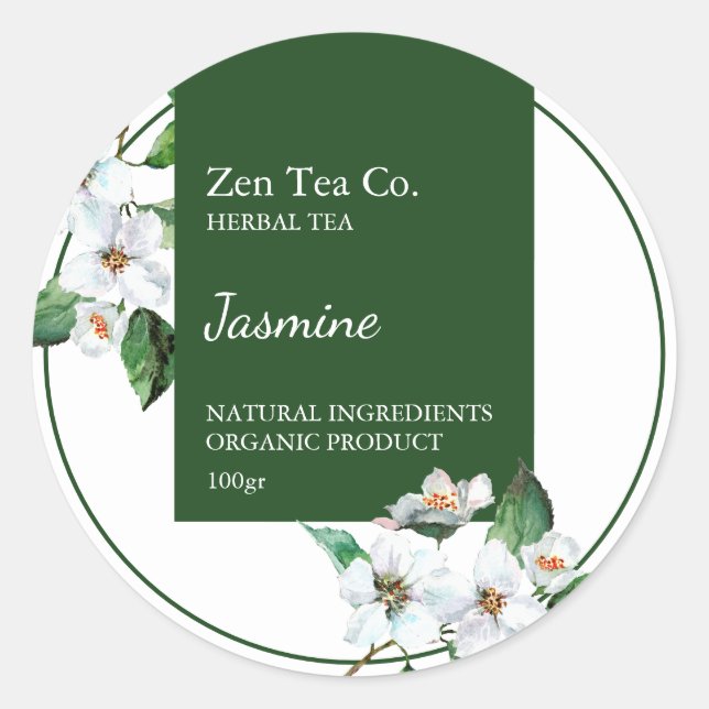 Étiquette d'entreprise de thé aux herbes de jasmin (Devant)