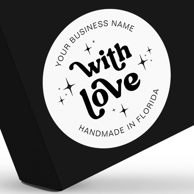 Étiquette d'entreprise Rétro Groovy Fabriquée avec (Complete your packaging design with these trendy with love product labels)